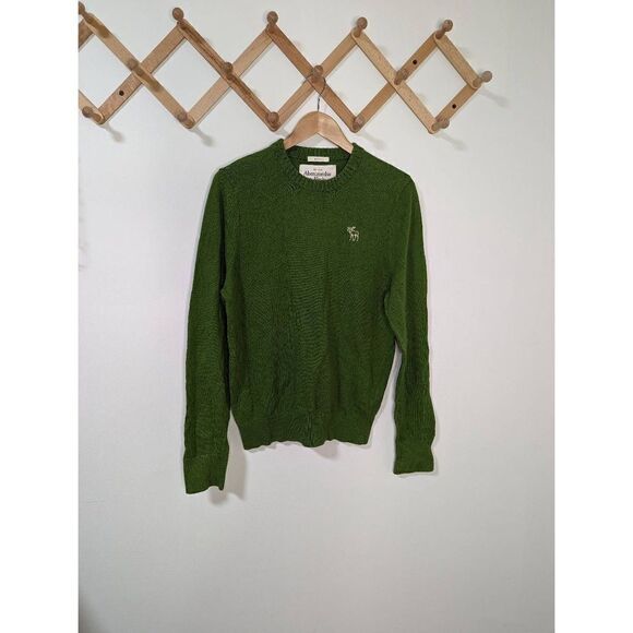 Abercrombie & Fitch Men's Green Crewneck Muscle Fit Pullover Sweater - Size L - Picture 1 of 6